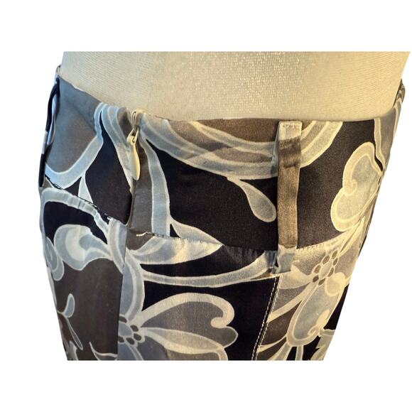 Silk Midi Skirt A-Line Size 6/8 Floral Gray Black Artsy - Picture 5 of 8
